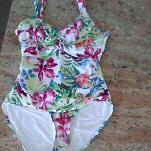 Tommy Bahama White Swimsuit with Pink and Blue Floral Trim